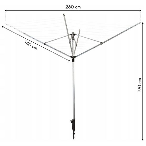 Záhradný sušiak na prádlo 260 cm + vrták