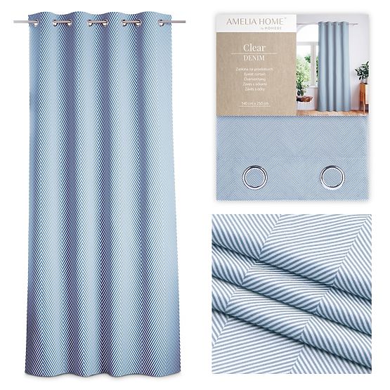 Záves CLEAR farba tmavomodrá tlačený motív boho štýl klasický strieborné kovové priechodky