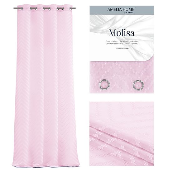 Záves MOLISA ružová farba vyšívaný motív boho strieborné priechodky voál 140x270 ameliahome