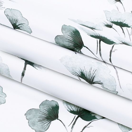 Záves SERENITY biela farba tlačený rastlinný motív klasický štýl strieborné kovové priechodky