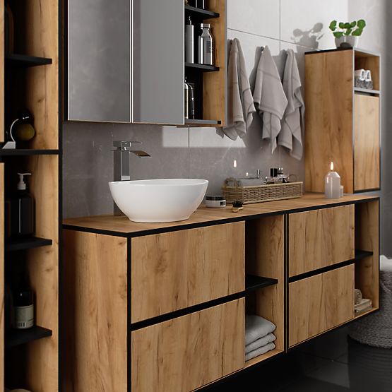 ZÁVESNÁ KÚPEĽŇOVÁ SKRINKA VAMI W35 1D 1W DUB CRAFT / ČIERNA