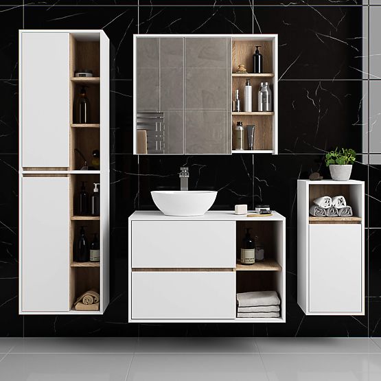 ZÁVESNÁ KÚPEĽŇOVÁ SKRINKA VAMI W50 2D 6P BIELA / DUB SONOMA