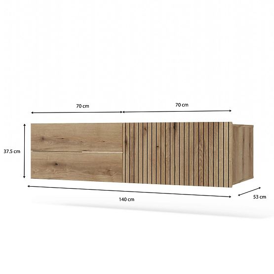 ZÁVESNÁ SKRINKA POD UMÝVADLO TIGO 1D2S DUB EVOKE 140 CM 2 ZÁSUVKY RÝHOVANÝ PREDNÝ PANEL ZÁVESNÁ