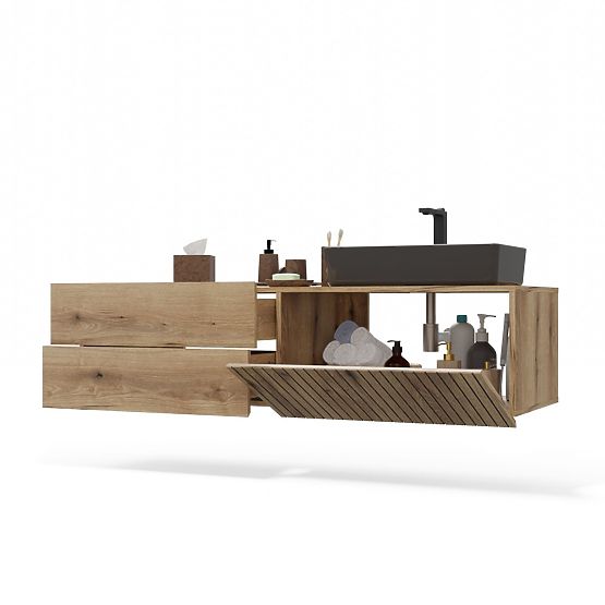 ZÁVESNÁ SKRINKA POD UMÝVADLO TIGO 1D2S DUB EVOKE 140 CM 2 ZÁSUVKY RÝHOVANÝ PREDNÝ PANEL ZÁVESNÁ