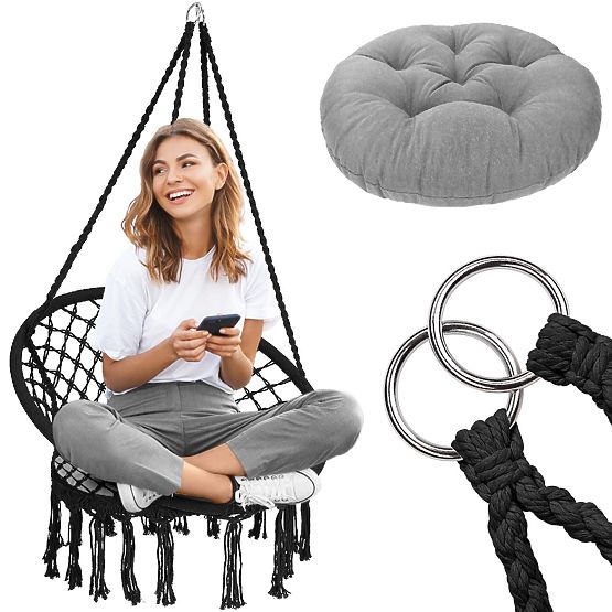 Závesné kreslo boho s vankúšom black 490129A