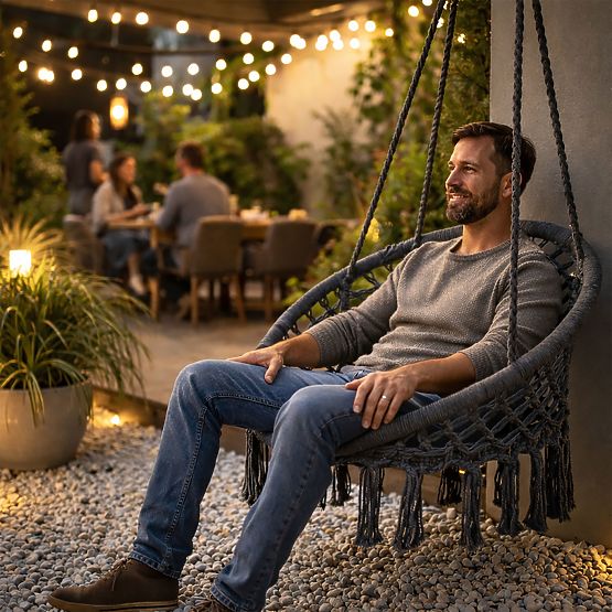 Závesné kreslo boho záhradná hojdačka bocianie hniezdo sivé MultiGarden