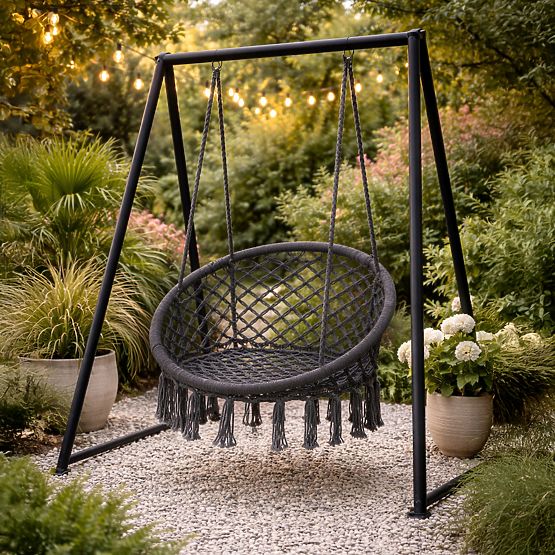 Závesné kreslo boho záhradná hojdačka bocianie hniezdo sivé MultiGarden