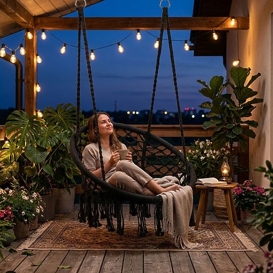 Závesné kreslo boho záhradná hojdačka čierne MultiGarden