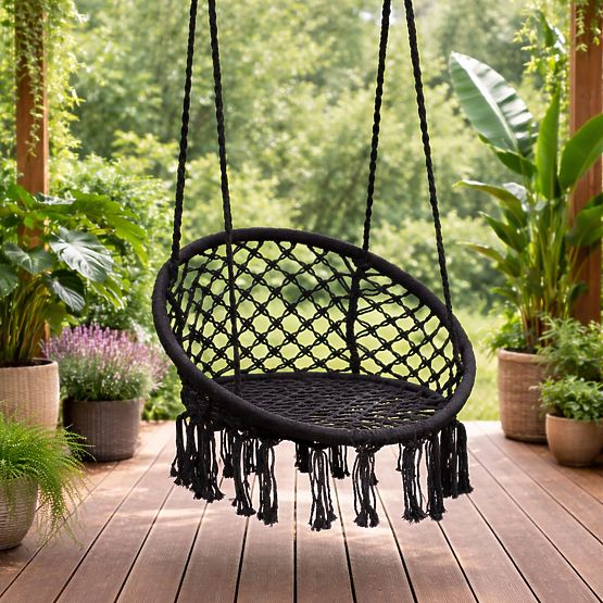 Závesné kreslo boho záhradná hojdačka čierne MultiGarden