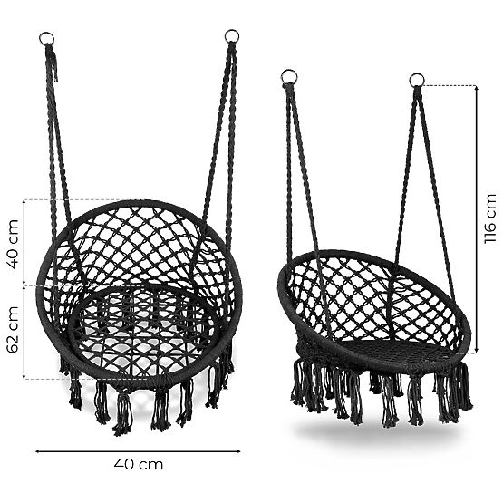 Závesné kreslo boho záhradná hojdačka čierne MultiGarden