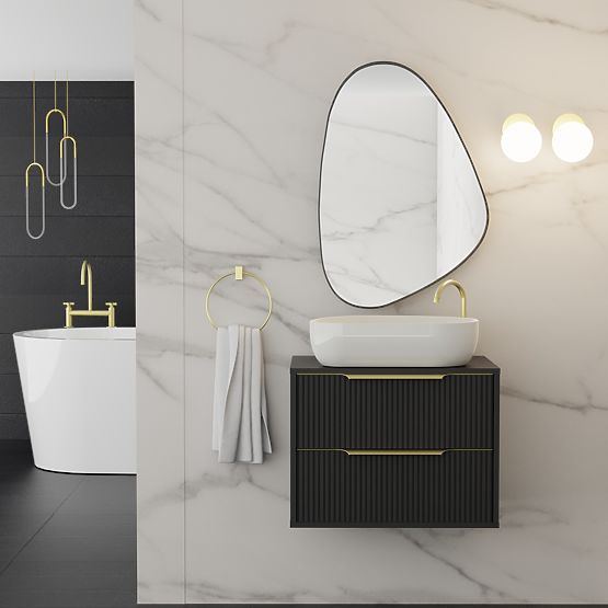 Závesné zrkadlo v čiernom ráme Libia, 76x51 cm, nepravidelný tvar