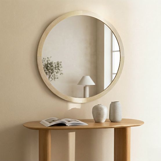 Závesné zrkadlo v drevenom ráme Sesto 60 cm, okrúhle, prírodné