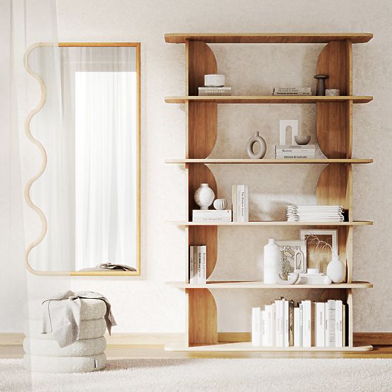 Závesné zrkadlo vo vlnitom ráme Noelie, 140x70 cm, obdĺžnikové, paulovniové drevo, prírodné