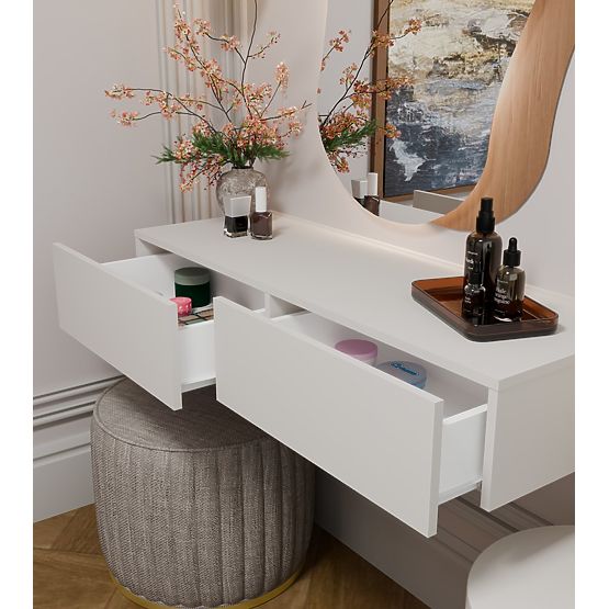 Závesný Kozmetický Toaletný Stolík MIKA 110 cm 2 Zásuvky do Spálne KAŠMÍR Béžová