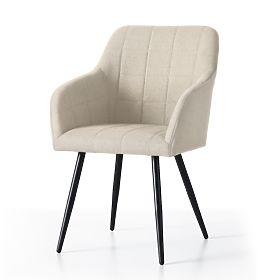 4x Čalúnená stolička so štvorcovým prešívaním Béžová LUXANO Čierne nohy látka Lumos