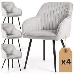 4x Zamatová čalúnená stolička s prešívaním Sivá FLORENCE Čierne nohy