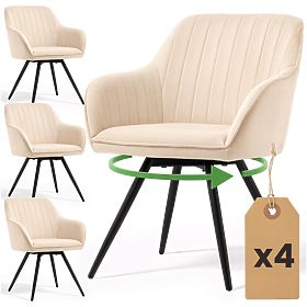 4x Zamatová otočná stolička s prešívaním Béžová TURNO Čierne nohy