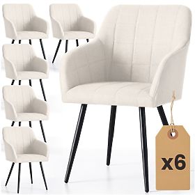 6x Čalúnená stolička so štvorcovým prešívaním Krémová LUXANO Čierne nohy látka Lumos