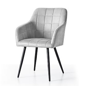 6x Čalúnená stolička so štvorcovým prešívaním Sivá LUXANO Čierne nohy