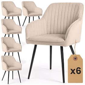 6x Zamatová čalúnená stolička s prešívaním Béžová FLORENCE Čierne nohy