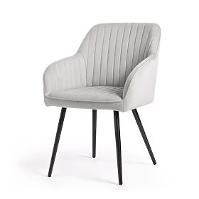 6x Zamatová čalúnená stolička s prešívaním Sivá FLORENCE Čierne nohy