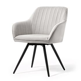 6x Zamatová otočná stolička s prešívaním Sivá TURNO Čierne nohy