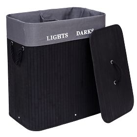 Bambusový kôš na bielizeň 2 komory čierny FSC