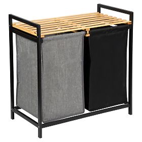 bambusový kôš na bielizeň alebo hračky HANOI BLACK 2 priehradky DUO FARBA