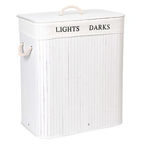 Bambusový kôš s vekom 100L 2 komory biely