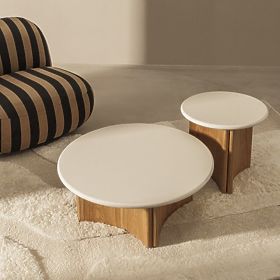 Bočný stolík Marlo II 50 cm, krémovo biely/dub, mikrocement