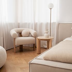 Bočný stolík Medley 50 cm, okrúhly, travertín/jaseň