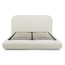 Čalúnená posteľ Lumi 160x200 cm, s roštom a úložným priestorom, zaoblená, svetlo béžová