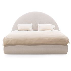 Čalúnená posteľ Orbi 140x200 cm, s roštom a úložným priestorom, zaoblená, béžová, lectus