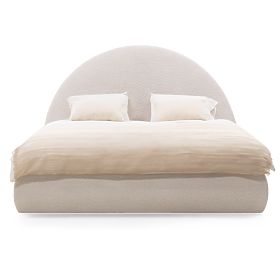 Čalúnená posteľ Orbi 140x200 cm, s roštom a úložným priestorom, zaoblená, béžová