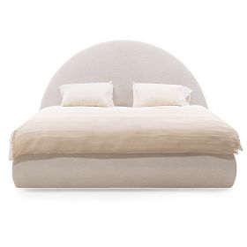 Čalúnená posteľ Orbi 160x200 cm, s roštom a úložným priestorom, zaoblená, béžová