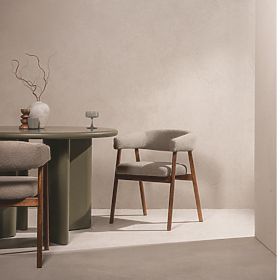 Čalúnená stolička Giovani, svetlohnedá/dubové drevo, zaoblená, lectus