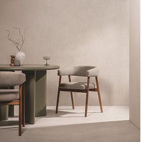 Čalúnená stolička Giovani, svetlohnedá/dubové drevo, zaoblená, lectus