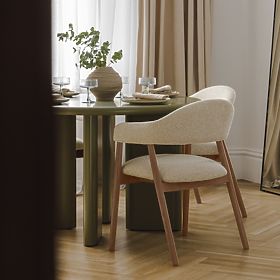 Čalúnená stolička Sorrento, béžová, boucle/svetlý orech