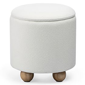 Čalúnený puf Pebble, s úložným priestorom, okrúhly, biely