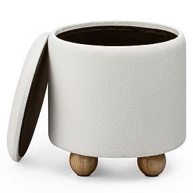 Čalúnený puf Pebble, s úložným priestorom, okrúhly, biely