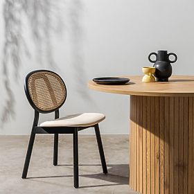 Drevená stolička Monet s viedenským výpletom, ratan, zamat, čierna/béžová