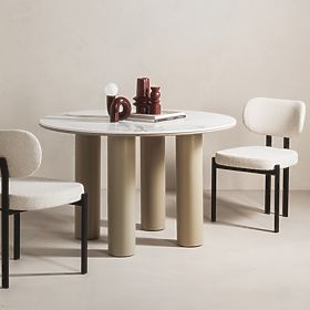 Jedálenský stôl Kairo 120 cm, okrúhly, tmavo béžový, mramorový