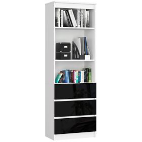 Kancelársky regál R 60 cm CLP 3 zásuvky 2 police PK Biely / Čierny Lesk