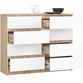 KOMODA K 120 cm 8 ZÁSUVIEK PK SONOMA / BIELA