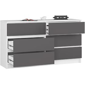 Komoda K 140 cm 6 zásuviek PK biela-grafitová sivá