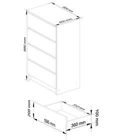 KOMODA K 60 cm 4 ZÁSUVKY PK BIELA