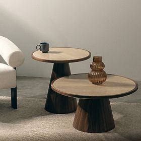 Konferenčný stolík Kyoto 80 cm, okrúhly, travertín/orech, lectus