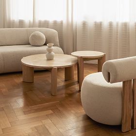 Konferenčný stolík Medley 90 cm, okrúhly, travertín/jaseň