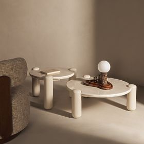 Konferenčný stolík Noemi 86 cm, svetlo béžový/mramor, lesklý