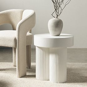 Konferenčný stolík Salerno 45 cm, okrúhly, biely, s drážkovaním, lectus